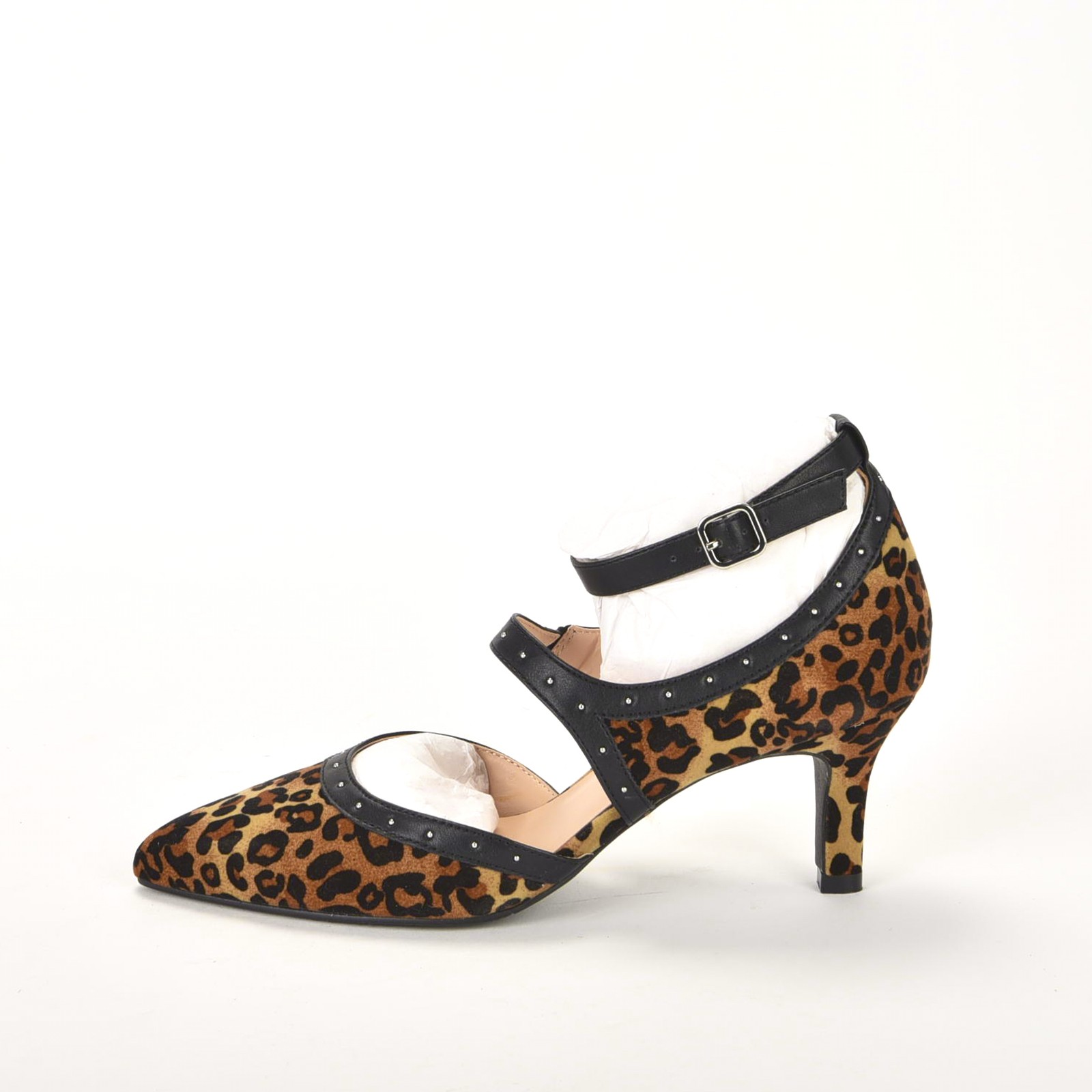 Array Leopard Print Leather & Fabric Criss Cross … - image 1