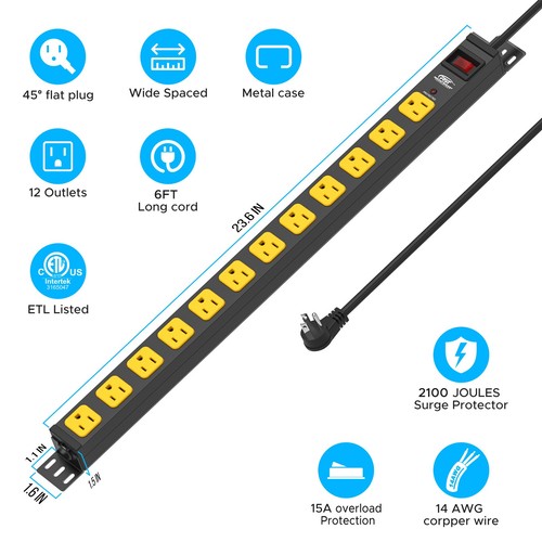 CRST 12 Outlets Heavy Duty Power Strip1875W with surge protector mounting bracke - Picture 8 of 8