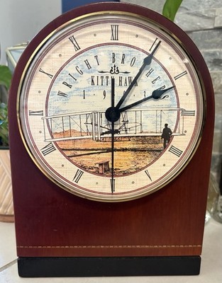 Wright Brothers Kitty Hawk 1903 Desk Clock - Wood Base - Clox For Unique Times