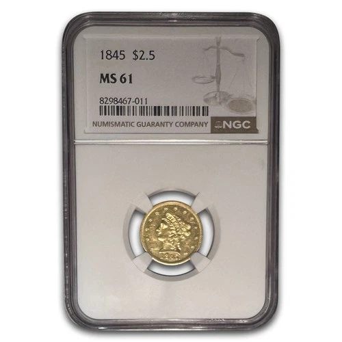 1845 $2.50 Liberty Gold Quarter Eagle MS-61 NGC