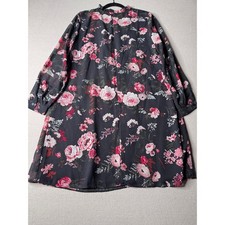 Loft Outlet Women Black Pink Floral Ruffle Neck Long Sleeve Shift Dress Size 4