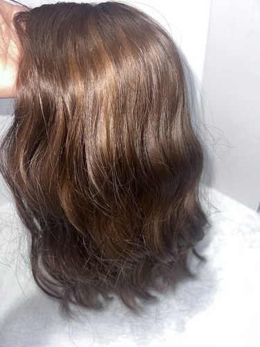 Womens Dark Brown Wavy Hair Wig With Light Brown Highlights Synthetic Soft Piece