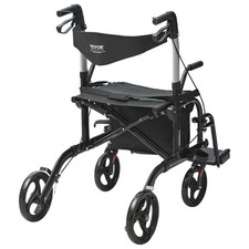 2 in 1 Rollator Walker  Transport Chair for Seniors, Folding Rolling Walker Wh