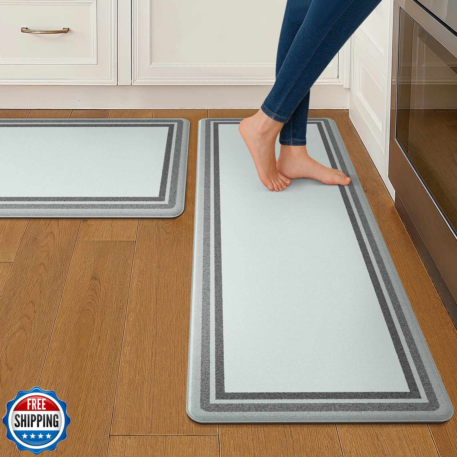 GENIMO 2-Pack Anti-Fatigue Kitchen Floor Mats with Geometric Design, Waterproof & Cushioned