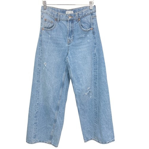Zara Mädchen High-Waist Wide Leg Distressed Denim Barrel Jeans Größe 13-14