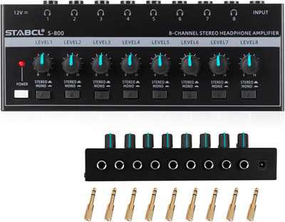 Headphone Amplifier 8 Channel, Stereo Headphone Amp with 9 Pcs 6.35Mm to 3.5Mm