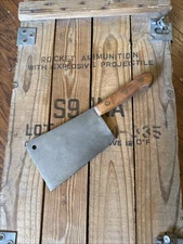 Vintage FAMA MANIAGO ITALY Hand Forged 6.5” Carbon Steel Cleaver Rare Fish Logo