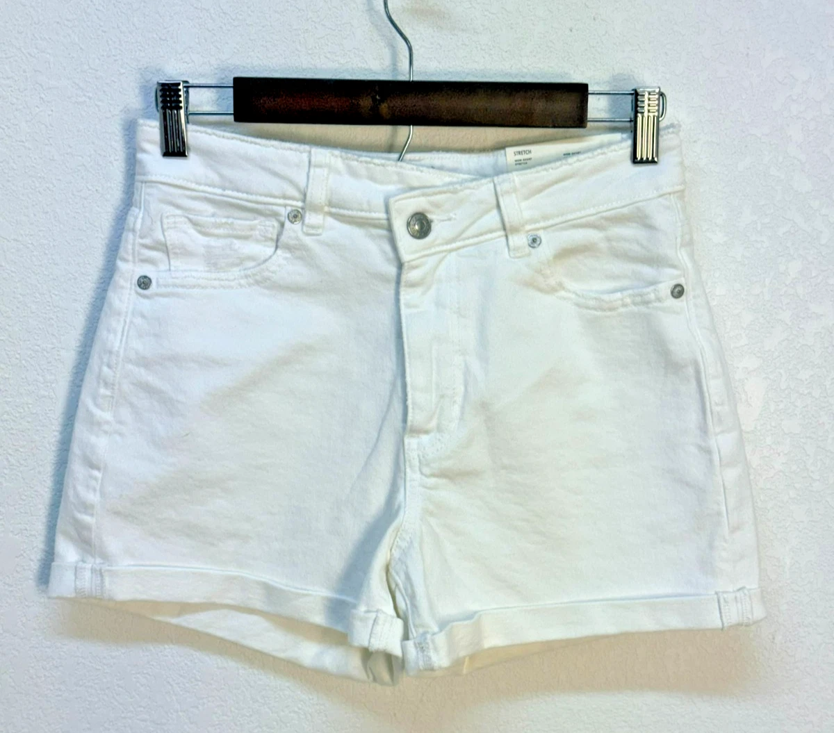 American Eagle Mom Shorts 4 White Denim High Rise Cuffed Stretch NWT