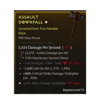 Diablo 4 S15 Assualt Downfall 1GA Holy Damage Ancestral Rare Mace Equipment Gear
