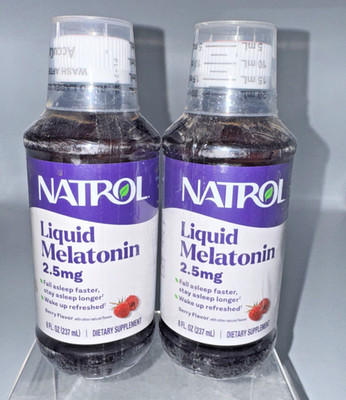 Lot of 2 Natrol Melatonin 2.5mg Liquid Sleep Aid Supplement 8oz Exp 04/27