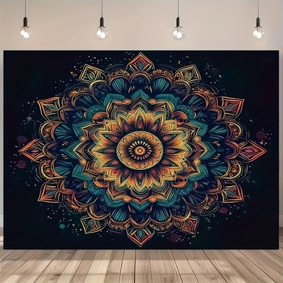 Black Green Mandala Wall Tapestry, Polyester Fabric, Universal Holiday Decor,