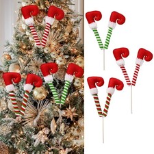 3Pcs Elf Leg Pick Christmas Tree Decorations Home Plush Stuffed Tree Toppers