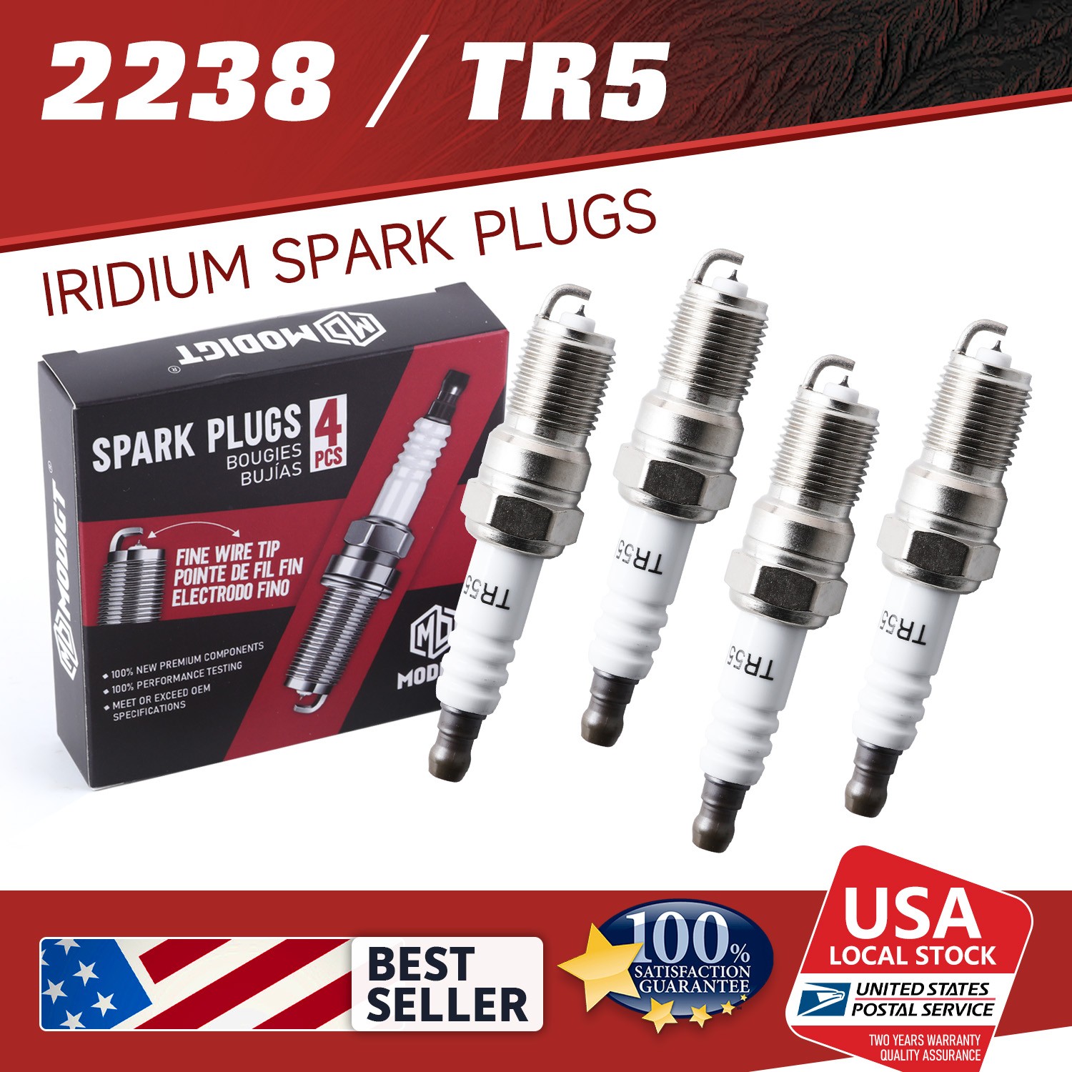 Set of 8 NEW Fit For NGK 2238 TR5 Spark Plug - Modigt Iridium Allow OEM Quality