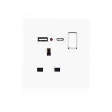 1-10x Double Wall Plug Socket 2 Gang 13A with USB Type C Port Outlets Flat Plate