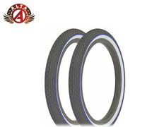 2 (TWO) BICYCLE WIRE BEAD TIRE 16" X 1.75" SMALL BRICK WHITEWALL W/BLUE LINE.