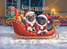 Pug Christmas Card Santa's Helpers + Exclusive Envelope