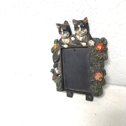 Vintage Kitten Picture Frame Cast Iron Door Knocker Cat Cottage Cabin Art Parts