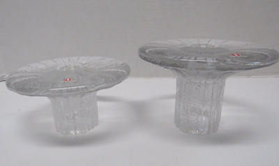 Iittala Bolero Glass Ice Mushroom Taper Candle Holders Finland Timo Sarpanevo