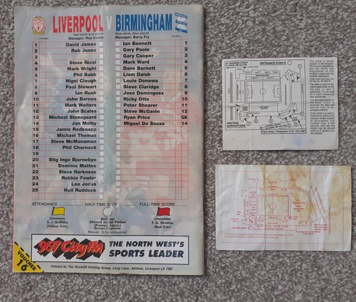 1995 FA Cup 3rd Round Replay Programme & Tickets – Liverpool vs Birmingham - Picture 2 of 3
