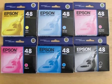 04-2016 Set 6 Genuine Epson 48 Ink T048 T0481-T0486_R200/220/300/320 RX500/600