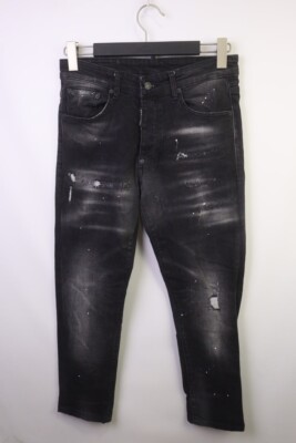 Dsquared2 Black Denim Cotton Medium Wash Distressed Skinny Leg Faded Jeans 42