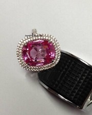 16X13 MM Fancy Pink Cushion Cut CZ Halo Engagement Ring In 925 Sterling Silver