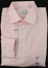 New Mens Calvin Klein Regular Fit Refined Cotton Pink Dress Shirt L 16 32/33