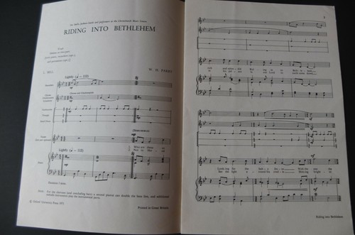 WH PARRY RIDING INTO BETHLEHEM XMAS SHEET MUSIC 1971 UNISON RECORDERS PERCUSSION - Picture 2 of 2