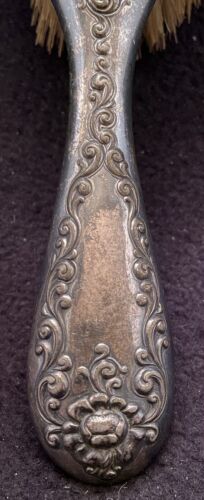 Antique ORNATE R.S. & CO SILVER PLATED HAIR BRUSH-Oval Shape-Floral Pattern-8.5" - Picture 4 of 9