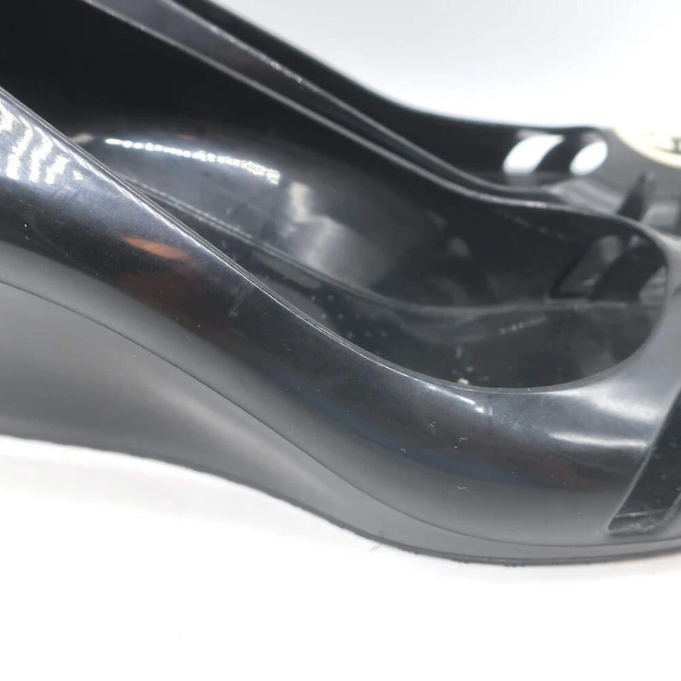 Gucci Marola Interlocking GG Peep Toe Jelly Wedge Pumps Black Size 38 NEW - Image 4 of 4