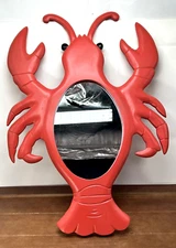 Handcrafted Wood 20" Red Lobster Shaped Wall Hanging Mirror, Nautical Decor