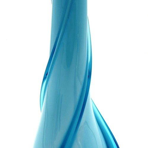 Empoli Hand Blown Art Glass Swung Vase Twisted Aqua Blue Cased Italy 15.25” Tall - Picture 8 of 17