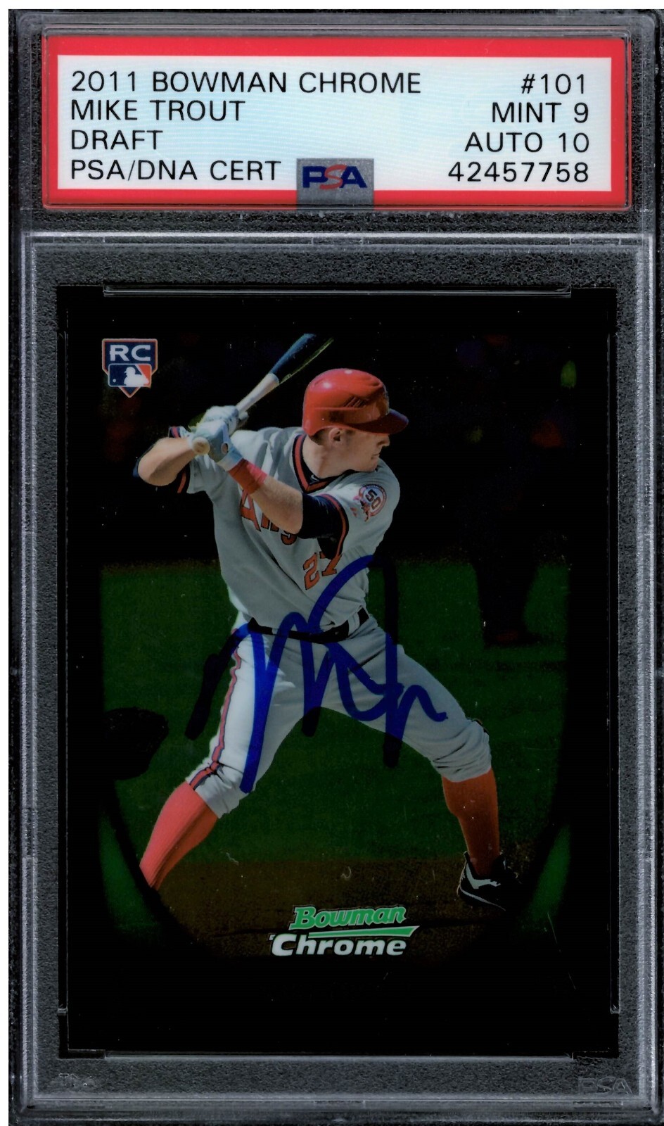 2011 Bowman Chrome Draft #101 Mike Trout Auto Autograph Sign PSA DNA 9 10