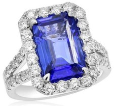 EXTRA LARGE 6.63CT DIAMOND & AAA TANZANITE 18KT WHITE GOLD 3D ENGAGEMENT RING
