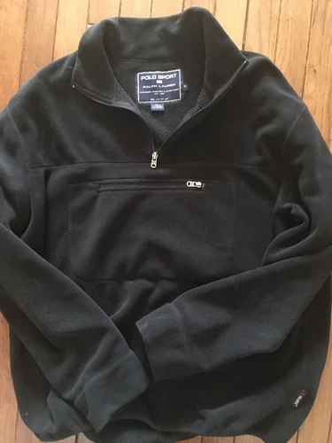 Men's Polo Sport Pullover Black Fleece XL