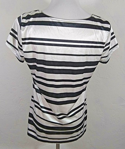 New York and Company Womens Top Medium Striped Multicolor Pleated Stretch Career - Picture 3 of 5