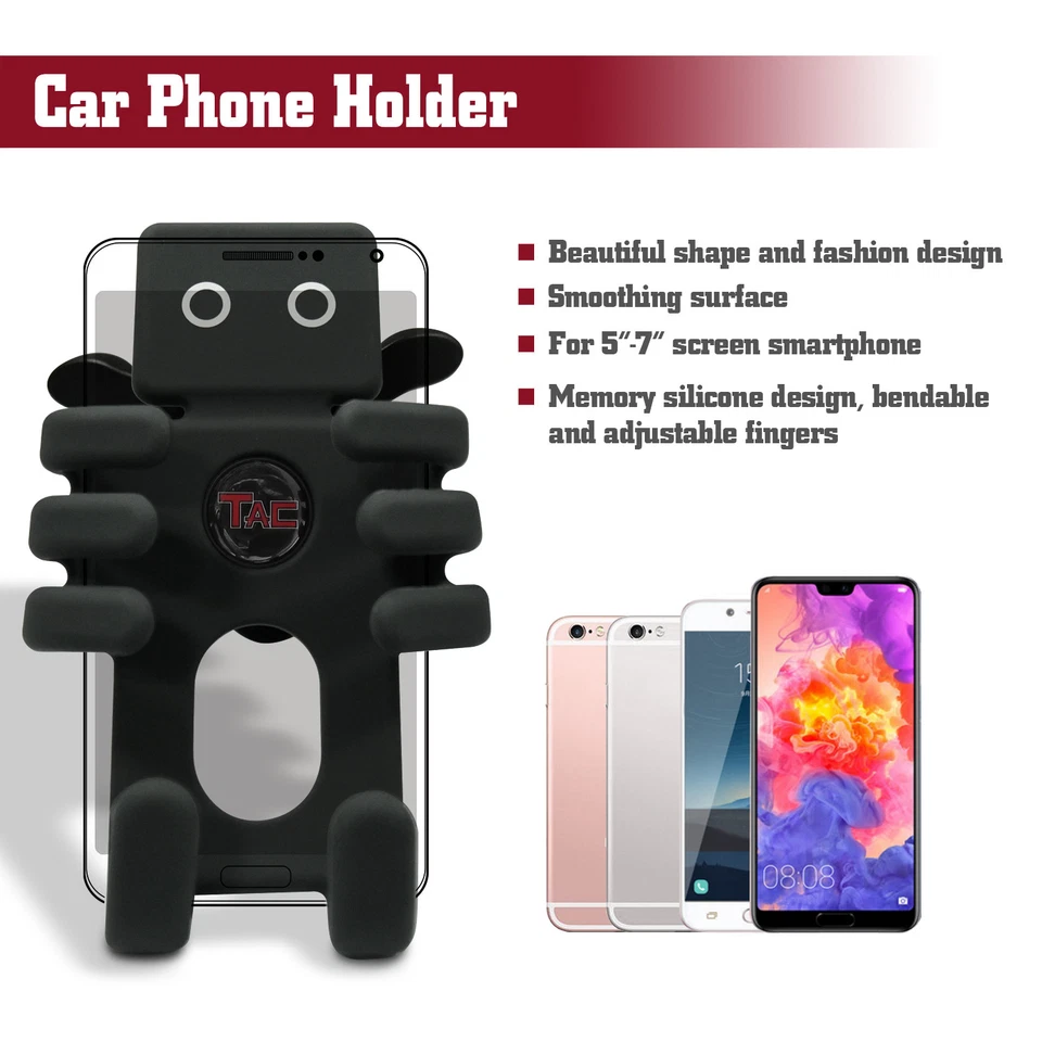 TAC Car Cell Phone Silicon Holder Cradle Mount BLK Fit 5"-7" Smartphones & GPS - Image 2 of 4