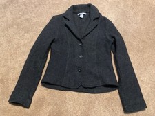 Womens Carroll Reed Black 100% Wool Button Down Coat Jacket  Blazer Small