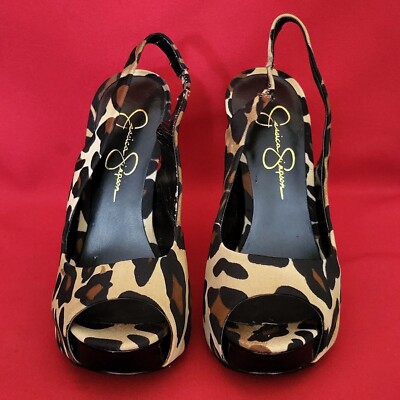 シューズ・サンダルその他 Paris Texas Leopard print low slingback Jessica Jessica Simpson Leopard Print Peep Toe High Heel Shoes Size