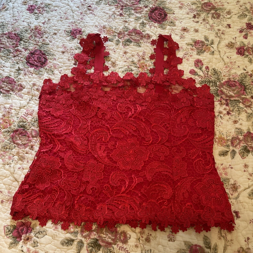 Corsé de camisola transparente con correa de encaje floral rojo talla 14 para mujer Venus ajuste superior cremallera trasera Foto 2 de 4