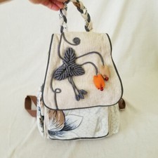 NEW Cute Embroidered Canvas Velour Backpack w/ 3D Floral Design Conv. Strap