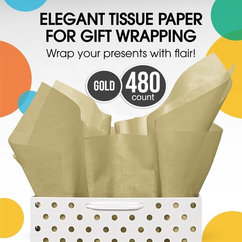 Eco-Friendly Recycled Gold Tissue Paper - 480 Sheets for Multi-Purpose Packing - Picture 6 of 8