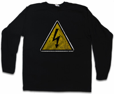 CAUTION HIGH VOLTAGE VINTAGE LOGO SIGN LANGARM T-SHIRT AC/DC Achtung