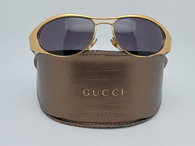 Gucci GG2381/S 032 Gold Black Frame Grey Lens Aviator Sunglasses w
