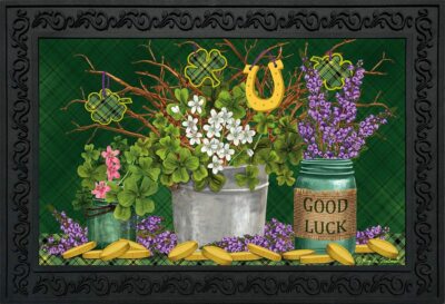 Lucky Potted Shamrocks St. Pat's Doormat Mason Jars 18'' x 30'' Briarwood Lane