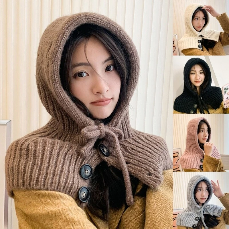 Thick Knit Hoodie Hat for Teen Windproof Handmade Cold Weather Skiing Riding Hat