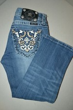 Miss Me Women's Cuffed Capri Embellished No Pocket Flaps Blue Jeans 28x22