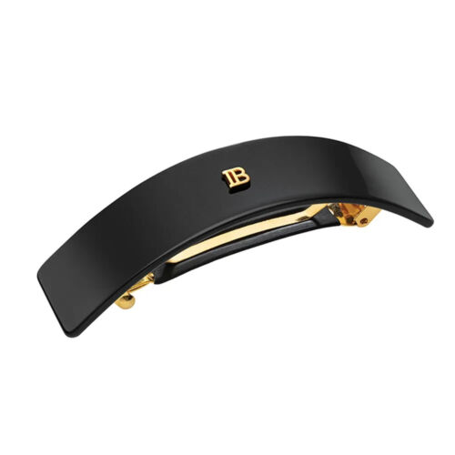 BALMAIN Paris Barrette Pour Cheveux 18K Gold Plated Large Black