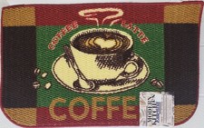 TEXTURED PRINTED KITCHEN RUG 18"x30" HOT COFFEE CUP, COFFEE LATTE, D Shape, AH