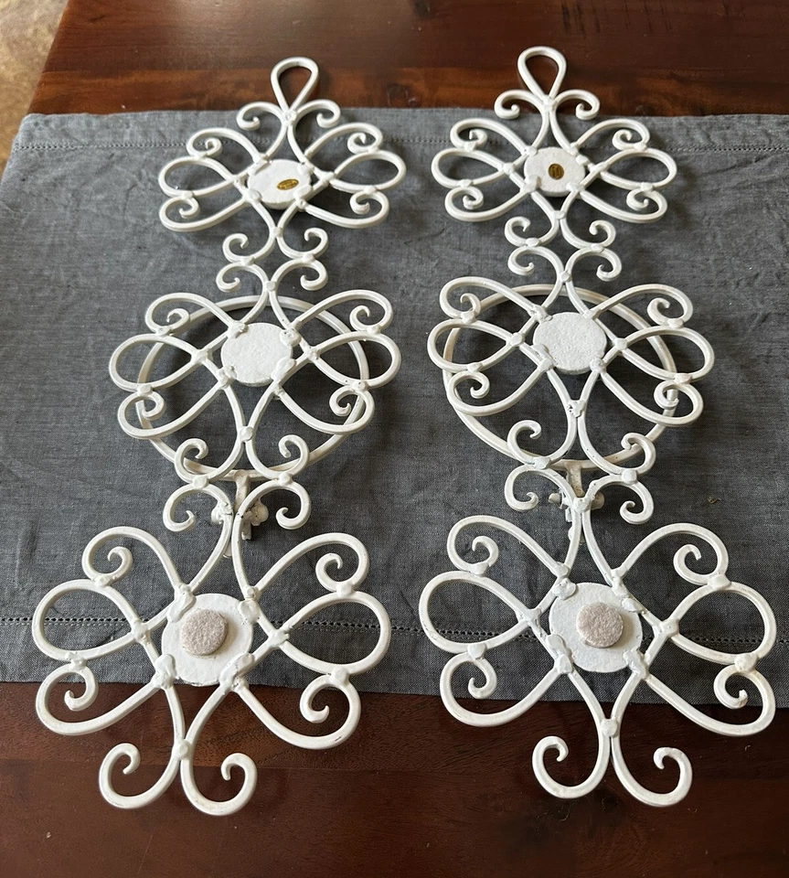 "Par de apliques metálicos de pared vintage portavelas casa granja crema 20""" Foto 4 de 4